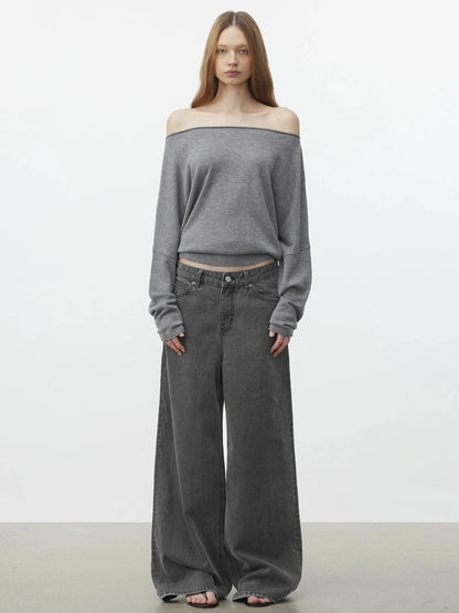 AFTADAWN Soft Wool Off Shoulder Oversized Sweater Sweater