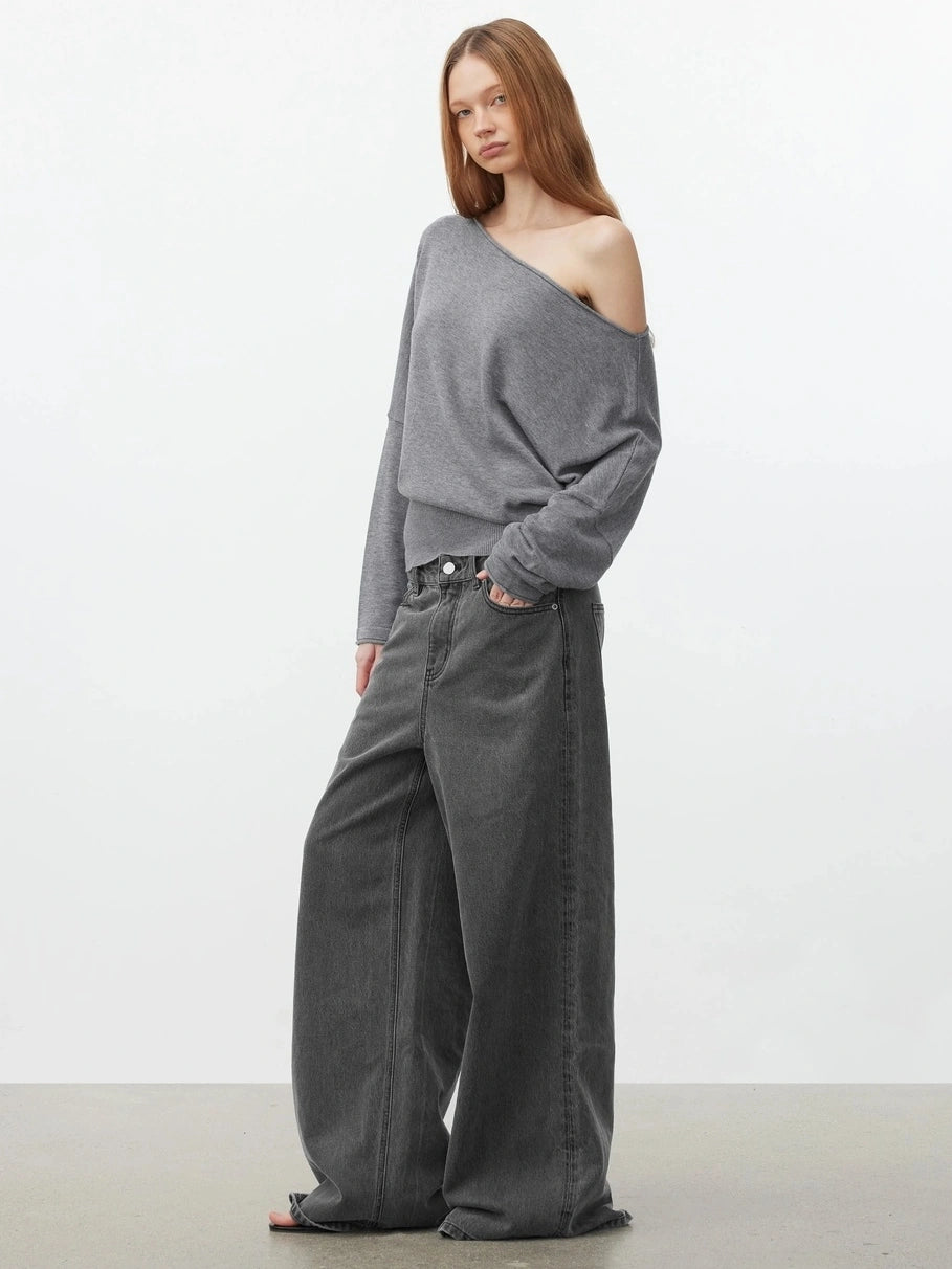 AFTADAWN Soft Wool Off Shoulder Oversized Sweater Sweater