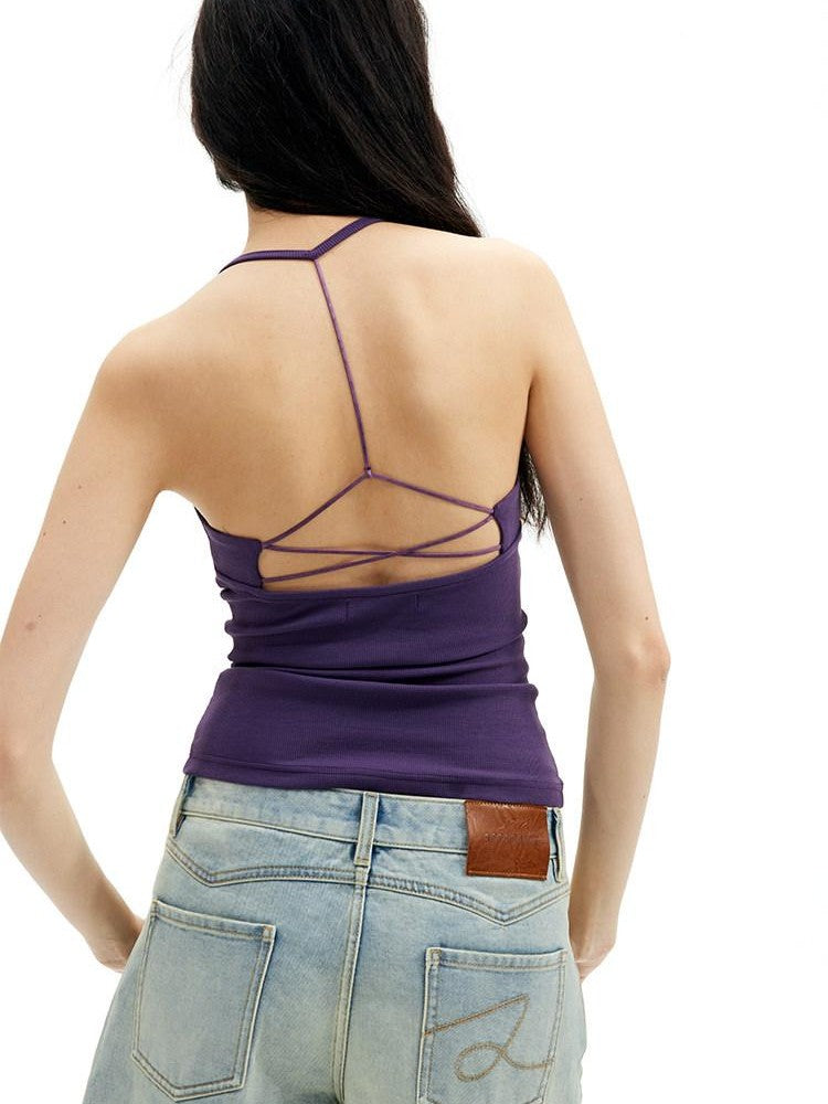 AFTADAWN Solid Backless Beaded Halter Women&