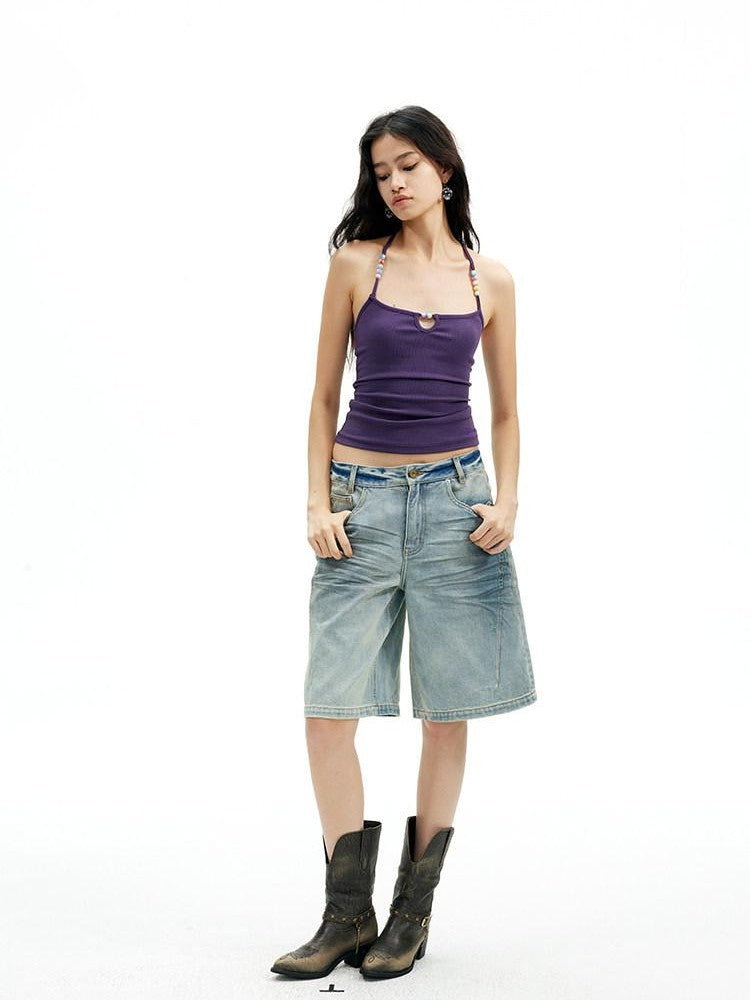 AFTADAWN Solid Backless Beaded Halter Women&