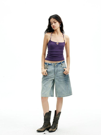 AFTADAWN Solid Backless Beaded Halter Women&