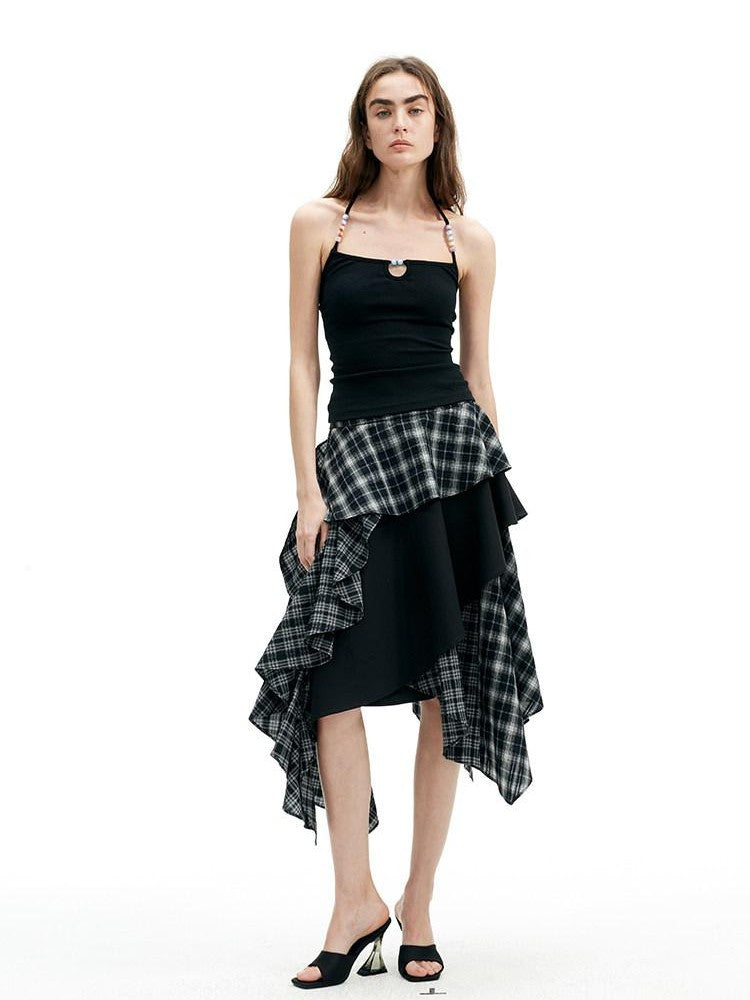 AFTADAWN Solid Backless Beaded Halter Women&