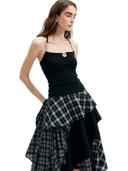 AFTADAWN Solid Backless Beaded Halter Women&