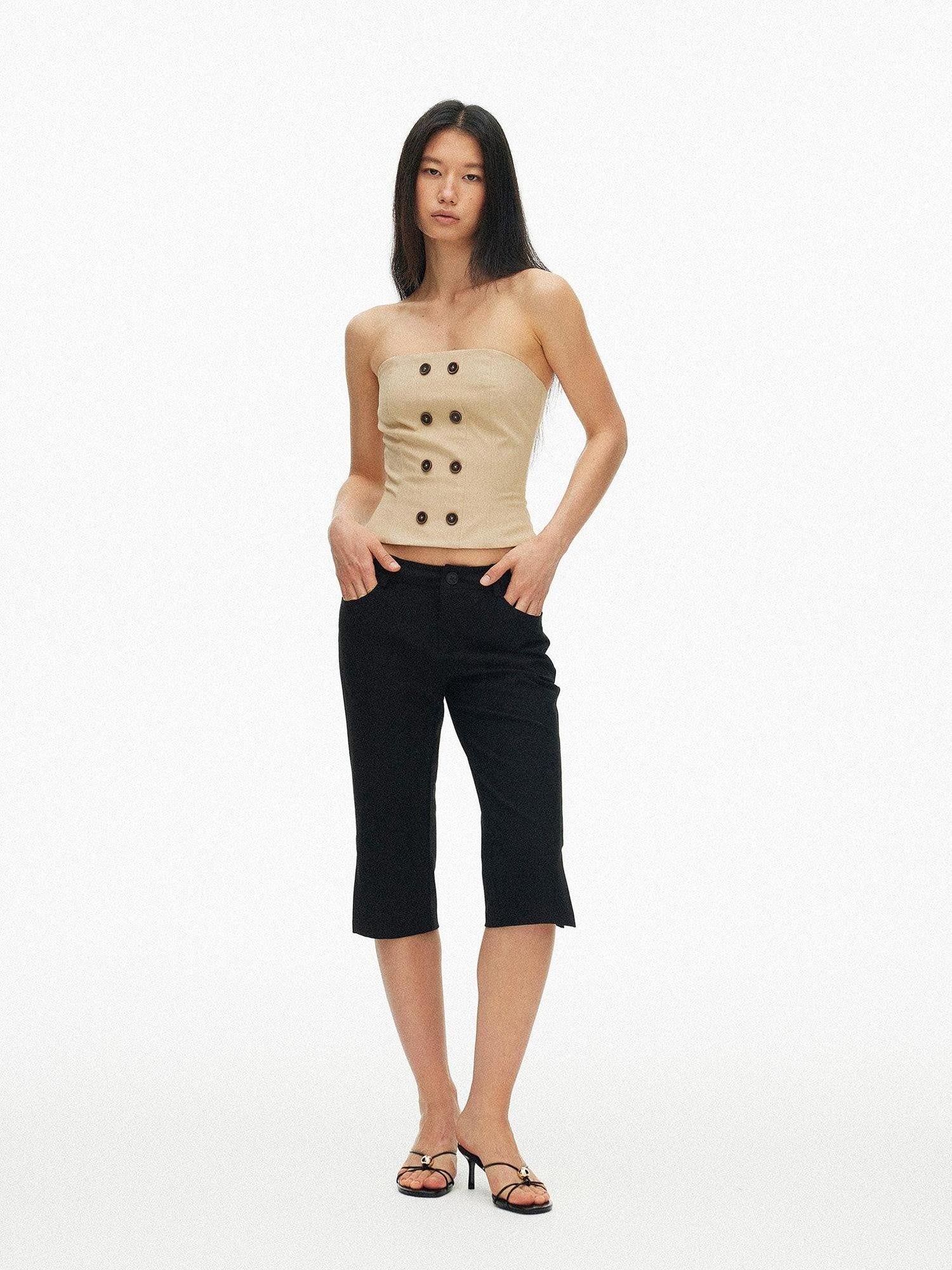 AFTADAWN Solid Black Slit Micro Flare Low Waist Zipper Women&