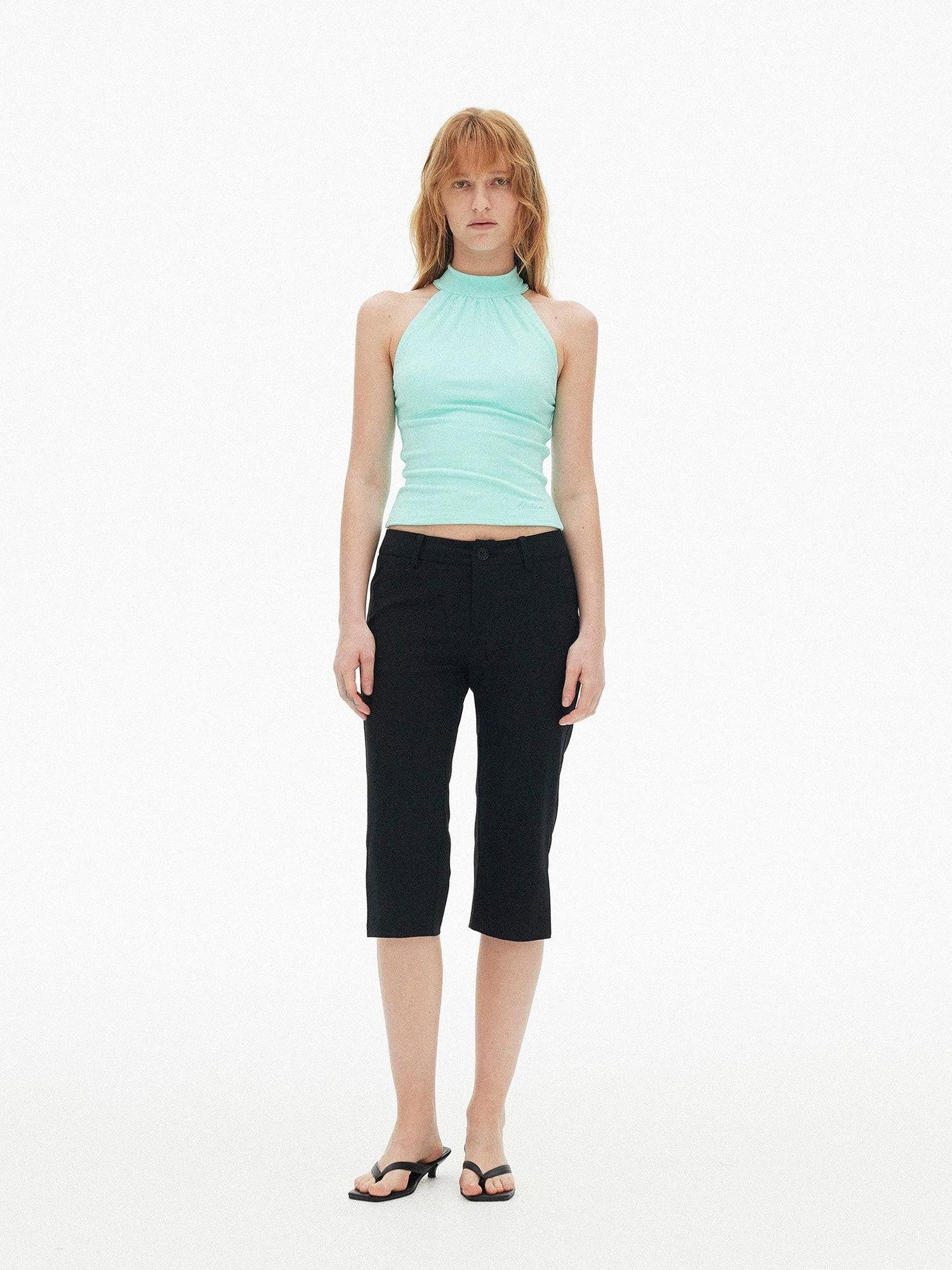 AFTADAWN Solid Black Slit Micro Flare Low Waist Zipper Women&