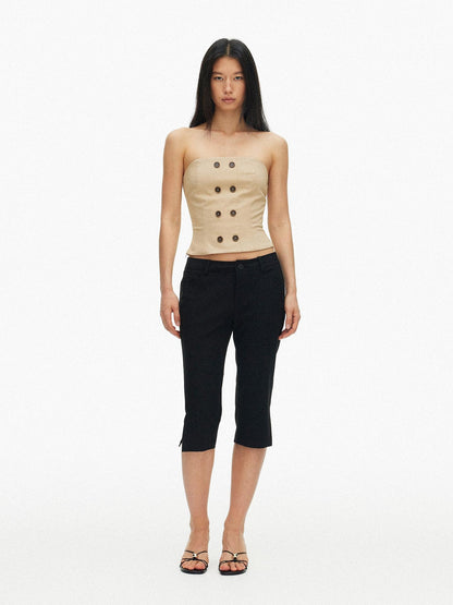 AFTADAWN Solid Black Slit Micro Flare Low Waist Zipper Women&