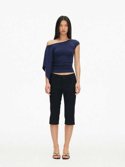 AFTADAWN Solid Black Slit Micro Flare Low Waist Zipper Women&