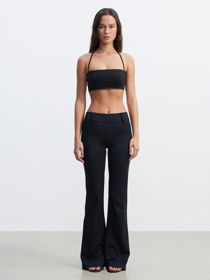 AFTADAWN Solid Cross Halter Open Back Removable Pad Cropped Women&