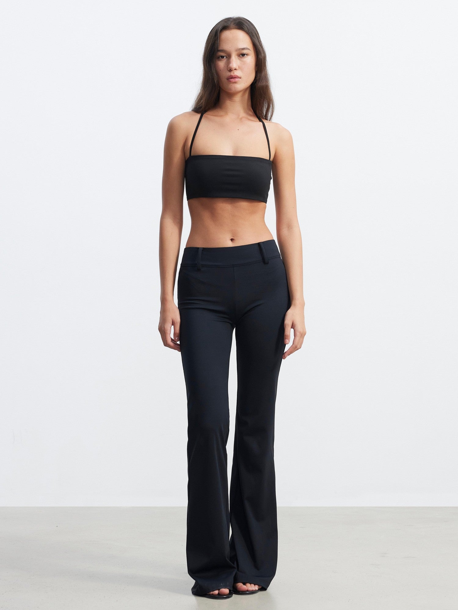 AFTADAWN Solid Cross Halter Open Back Removable Pad Cropped Women&