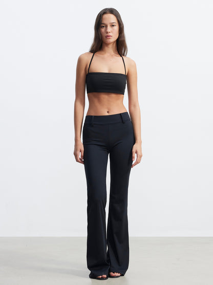 AFTADAWN Solid Cross Halter Open Back Removable Pad Cropped Women&