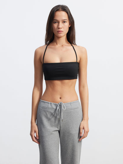 AFTADAWN Solid Cross Halter Open Back Removable Pad Cropped Women&