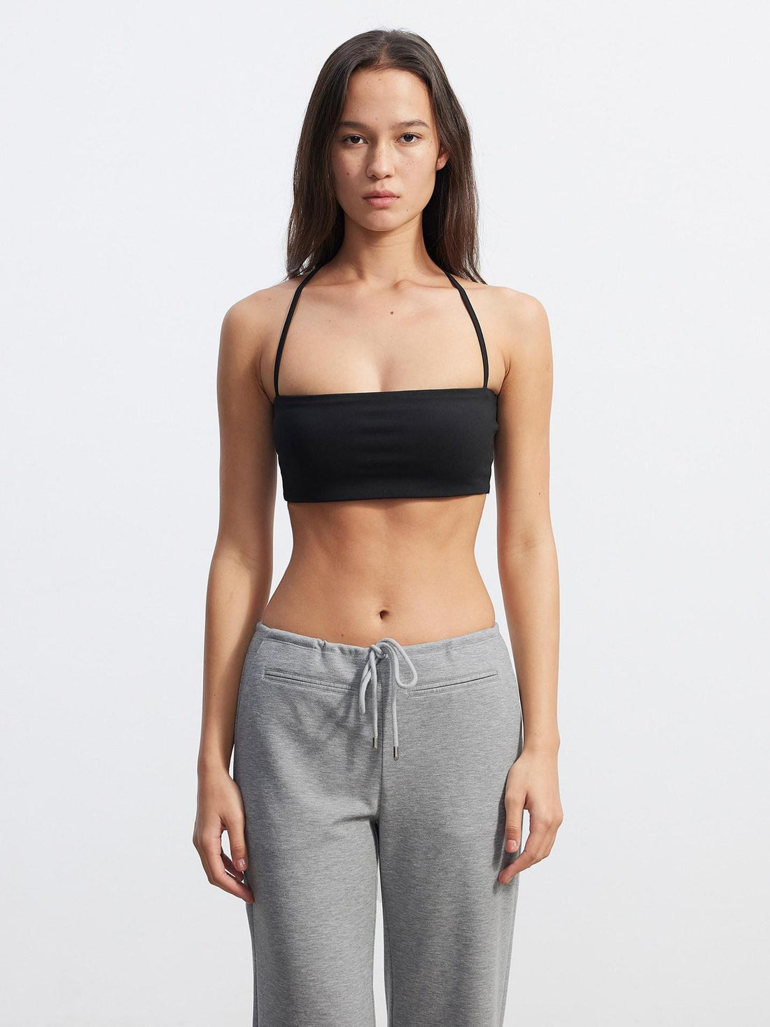 AFTADAWN Solid Cross Halter Open Back Removable Pad Cropped Women&