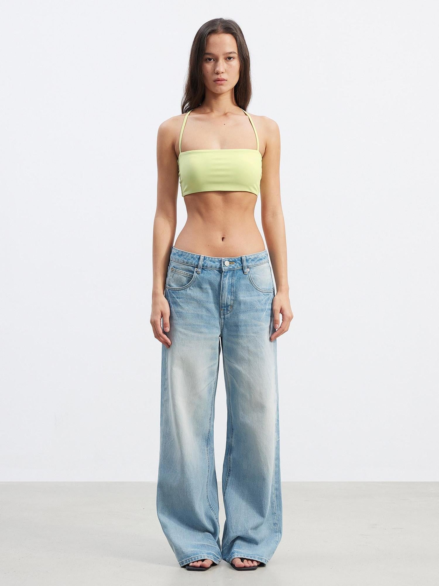 AFTADAWN Solid Cross Halter Open Back Removable Pad Cropped Women&