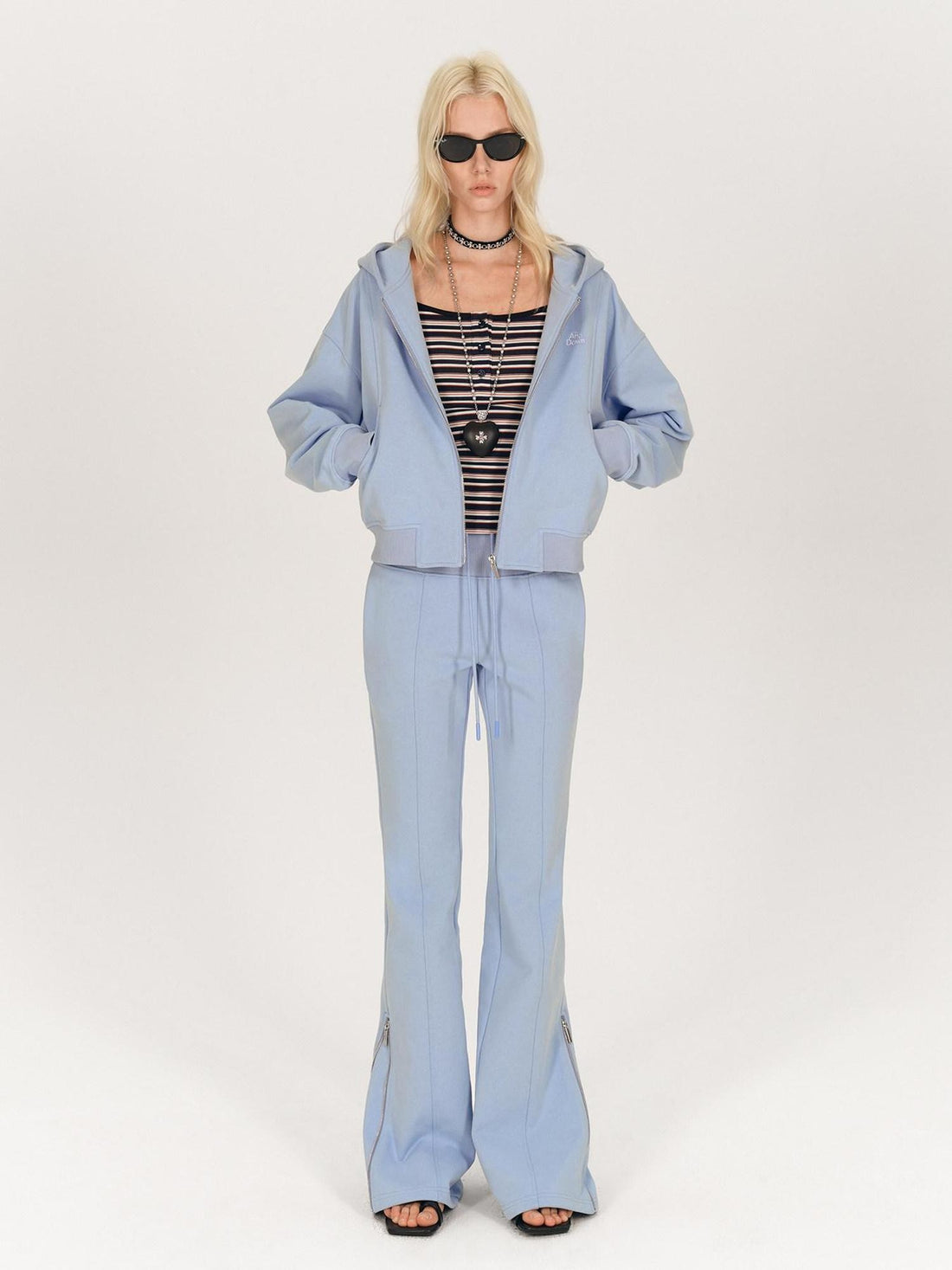AFTADAWN Solid Hooded Zip Jacket Micro Flare Pants Women&