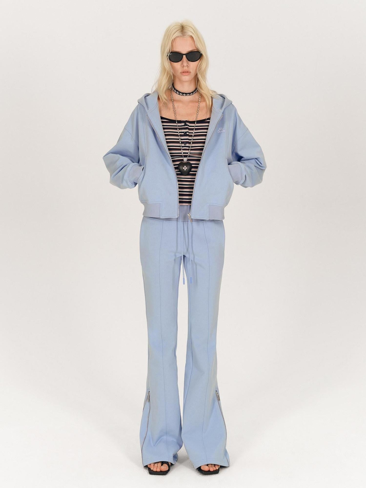 AFTADAWN Solid Hooded Zip Jacket Micro Flare Pants Women&