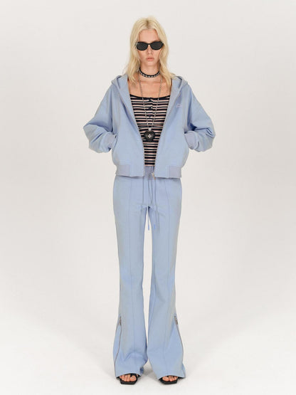 AFTADAWN Solid Hooded Zip Jacket Micro Flare Pants Women&