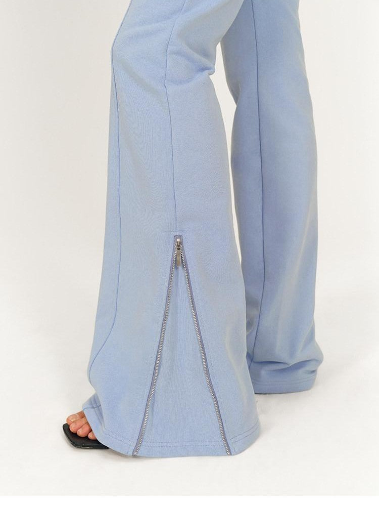 AFTADAWN Solid Hooded Zip Jacket Micro Flare Pants Women&