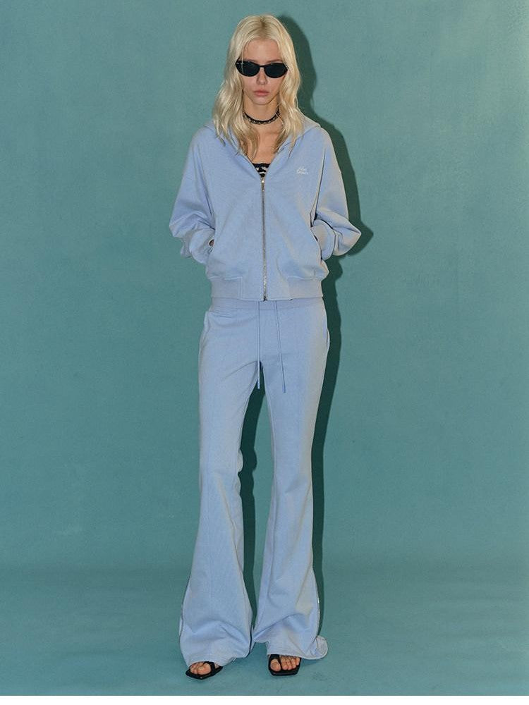 AFTADAWN Solid Hooded Zip Jacket Micro Flare Pants Women&