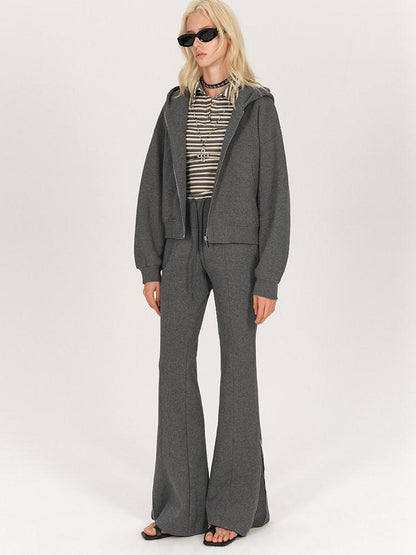 AFTADAWN Solid Hooded Zip Jacket Micro Flare Pants Women&