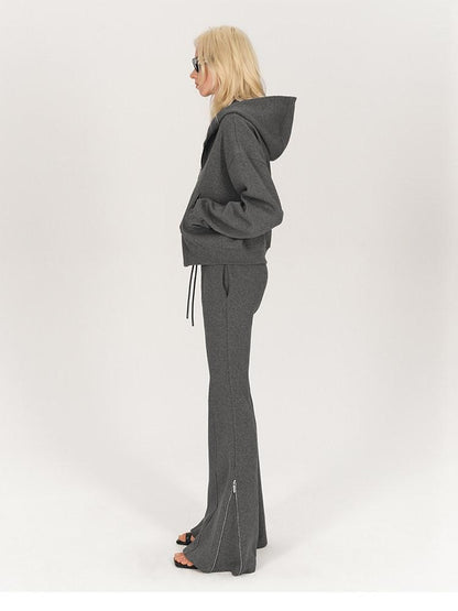 AFTADAWN Solid Hooded Zip Jacket Micro Flare Pants Women&
