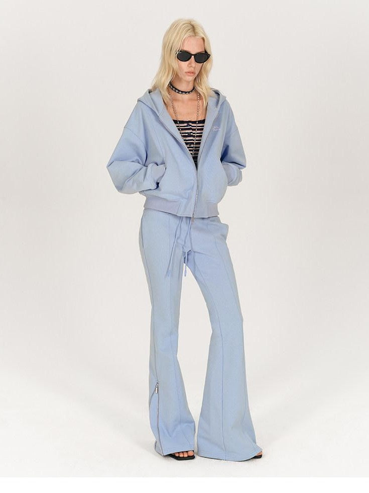 AFTADAWN Solid Hooded Zip Jacket Micro Flare Pants Women&