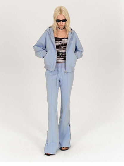 AFTADAWN Solid Hooded Zip Jacket Micro Flare Pants Women&