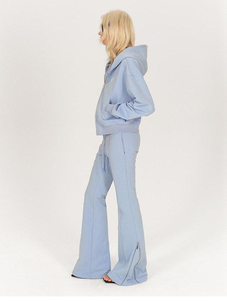 AFTADAWN Solid Hooded Zip Jacket Micro Flare Pants Women&