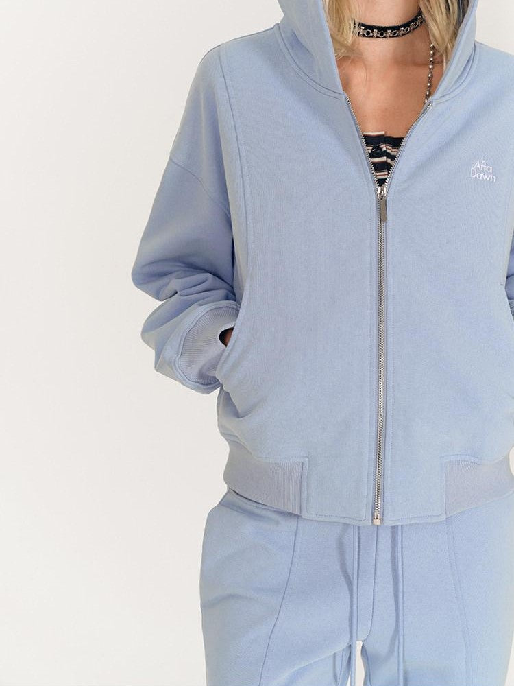 AFTADAWN Solid Hooded Zip Jacket Micro Flare Pants Women&