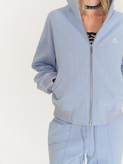 AFTADAWN Solid Hooded Zip Jacket Micro Flare Pants Women&