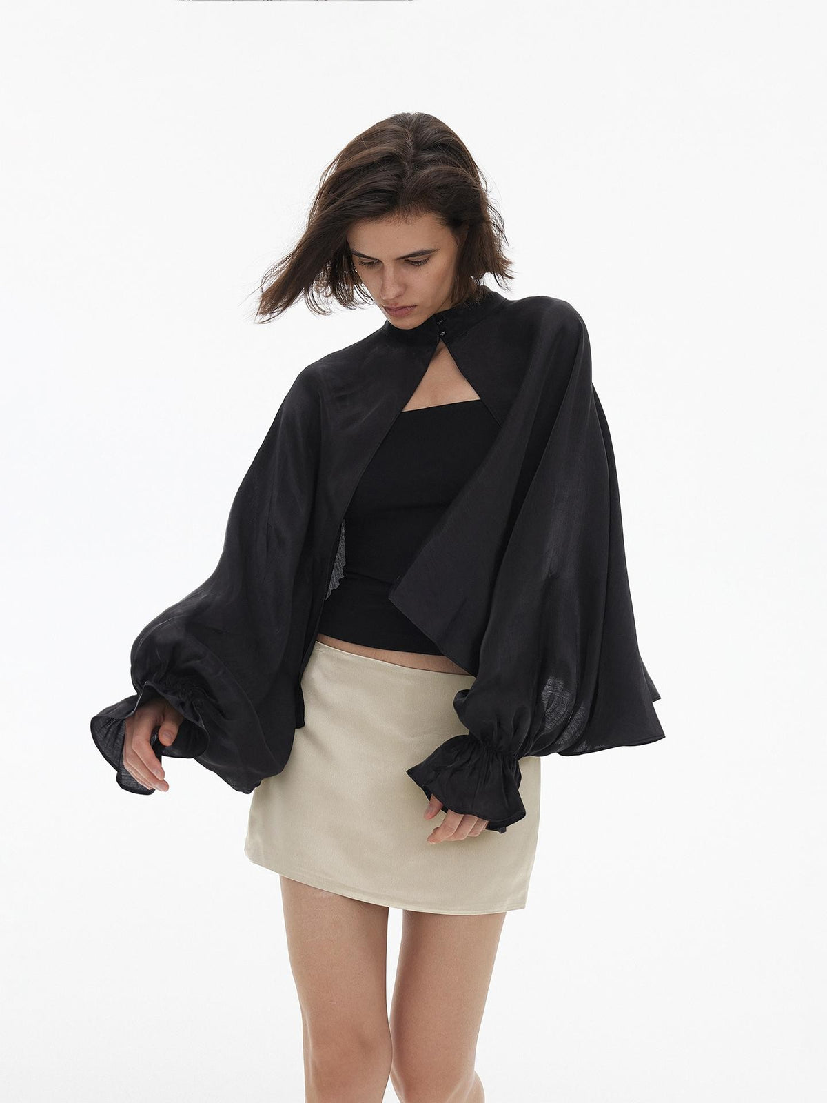 AFTADAWN Solid Lantern Sleeve Two Piece Women&