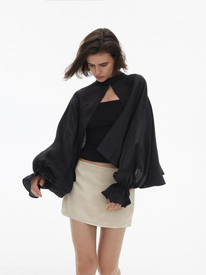 AFTADAWN Solid Lantern Sleeve Two Piece Women&