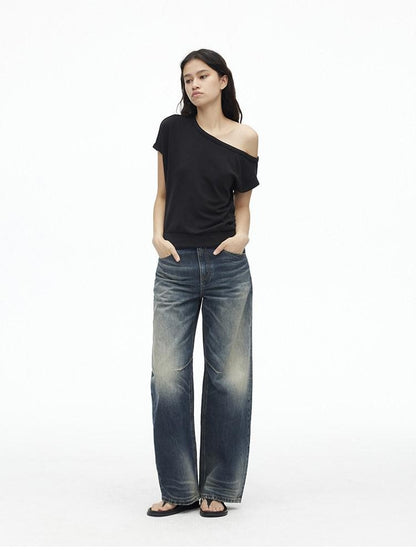 AFTADAWN Solid One Shoulder Asymmetric Slim Women&