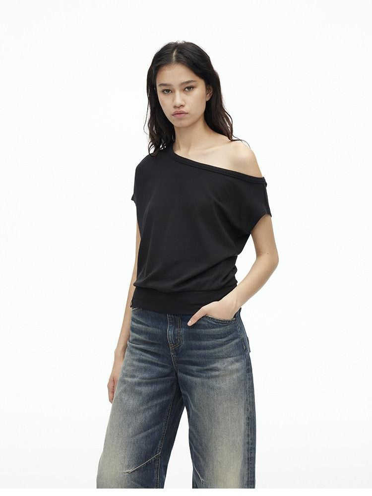 AFTADAWN Solid One Shoulder Asymmetric Slim Women&