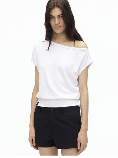 AFTADAWN Solid One Shoulder Asymmetric Slim Women&