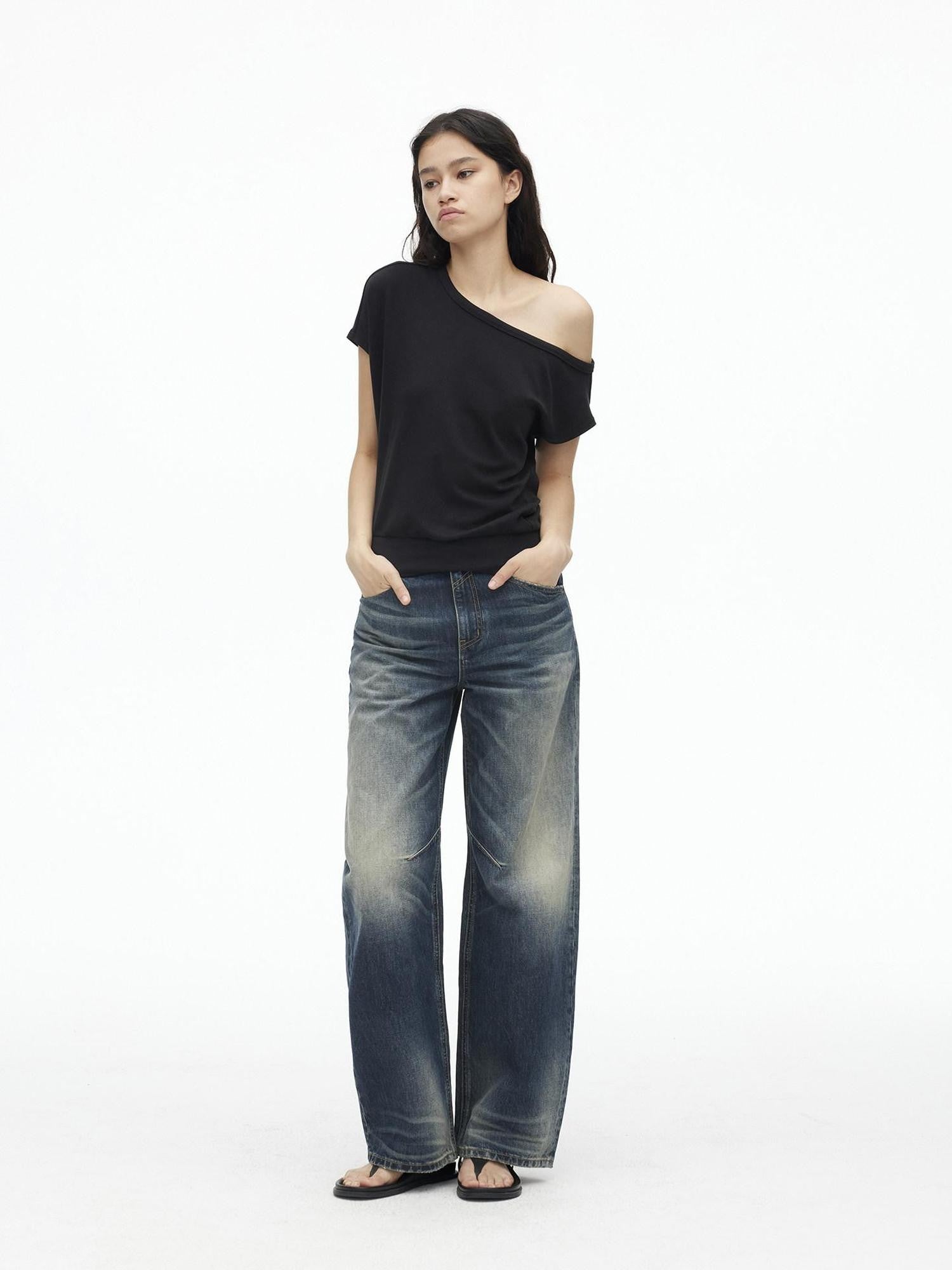 AFTADAWN Solid One Shoulder Asymmetric Slim Women&