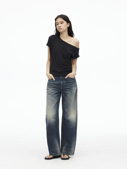 AFTADAWN Solid One Shoulder Asymmetric Slim Women&