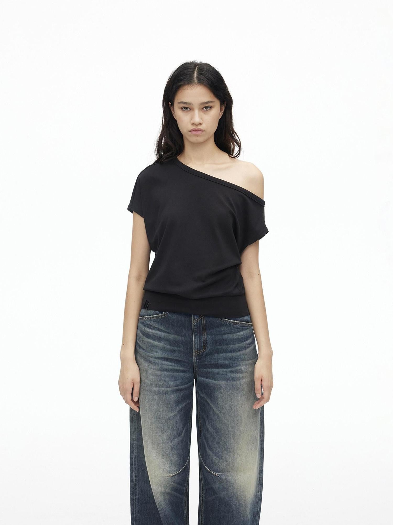 AFTADAWN Solid One Shoulder Asymmetric Slim Women&