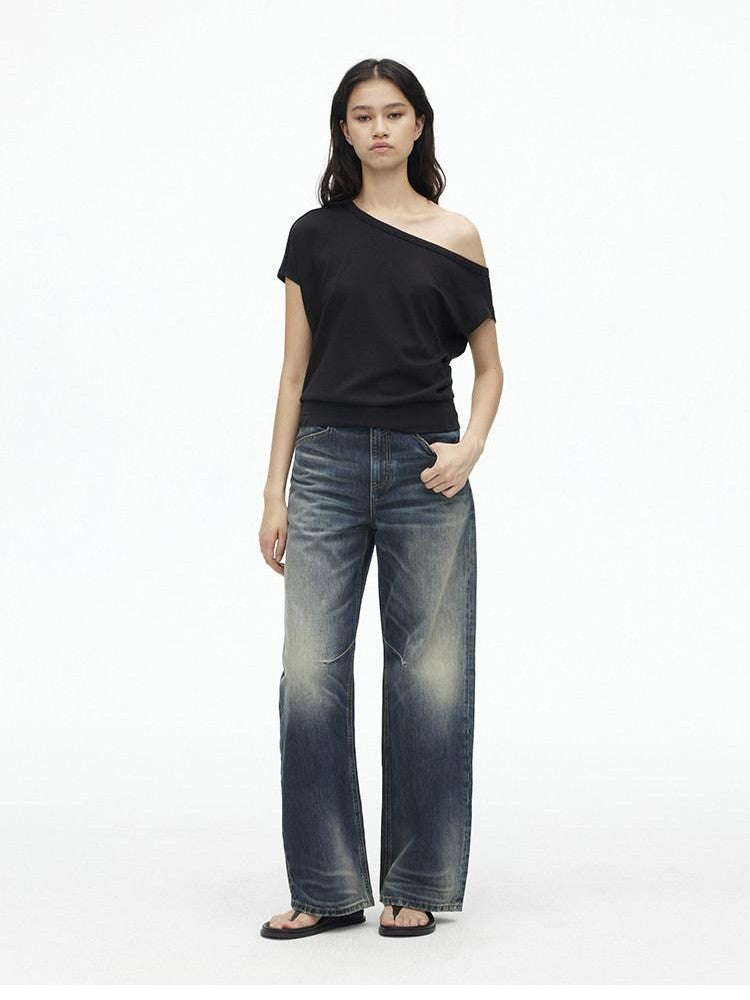AFTADAWN Solid One Shoulder Asymmetric Slim Women&