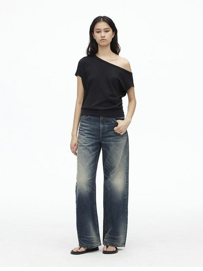 AFTADAWN Solid One Shoulder Asymmetric Slim Women&