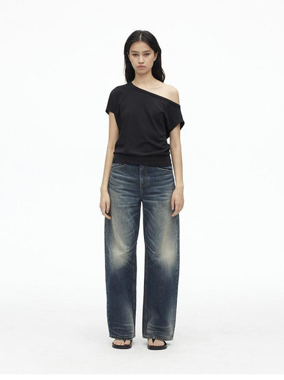 AFTADAWN Solid One Shoulder Asymmetric Slim Women&