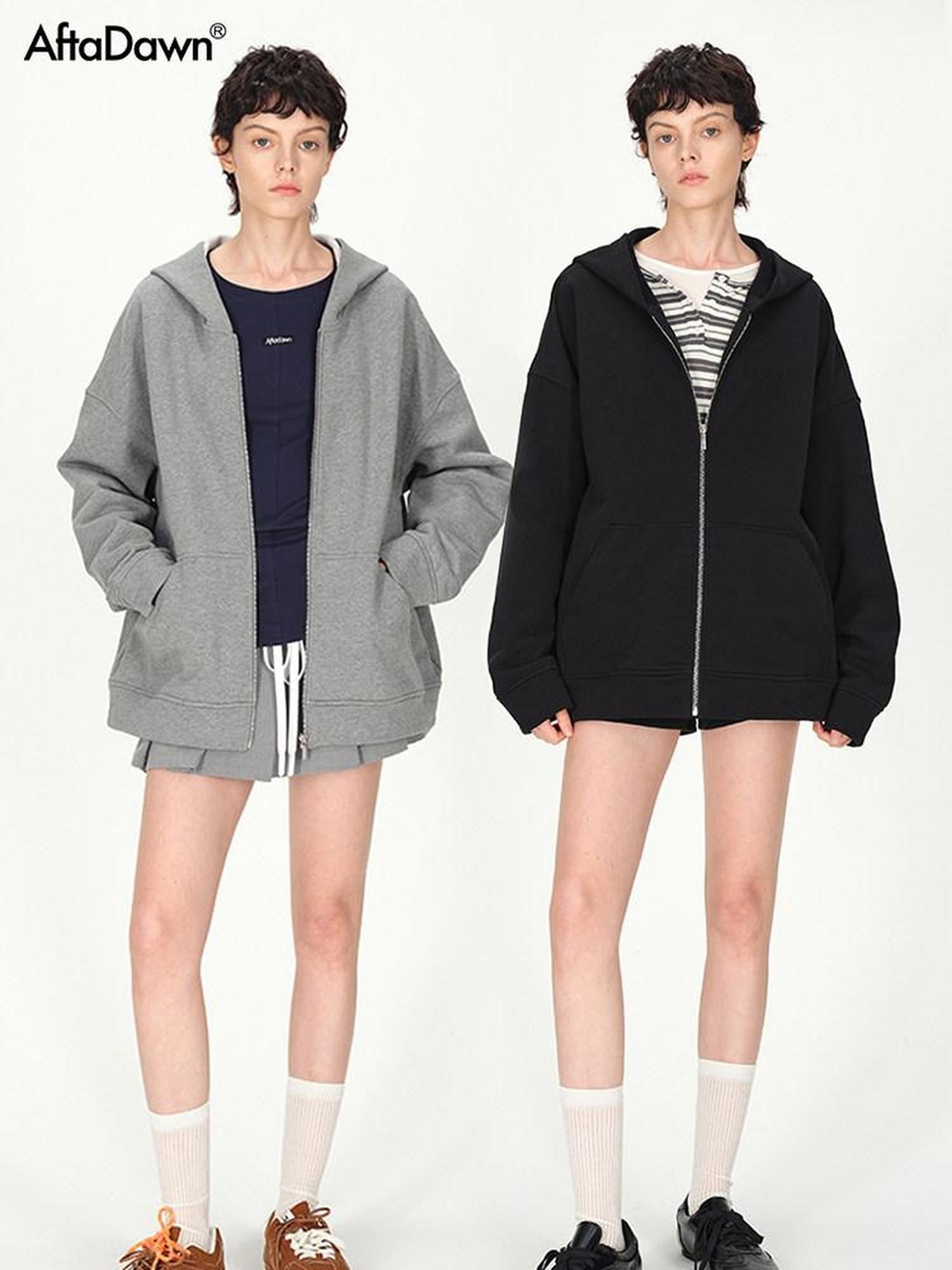 AFTADAWN Solid Oversized Hooded Pockets Women&