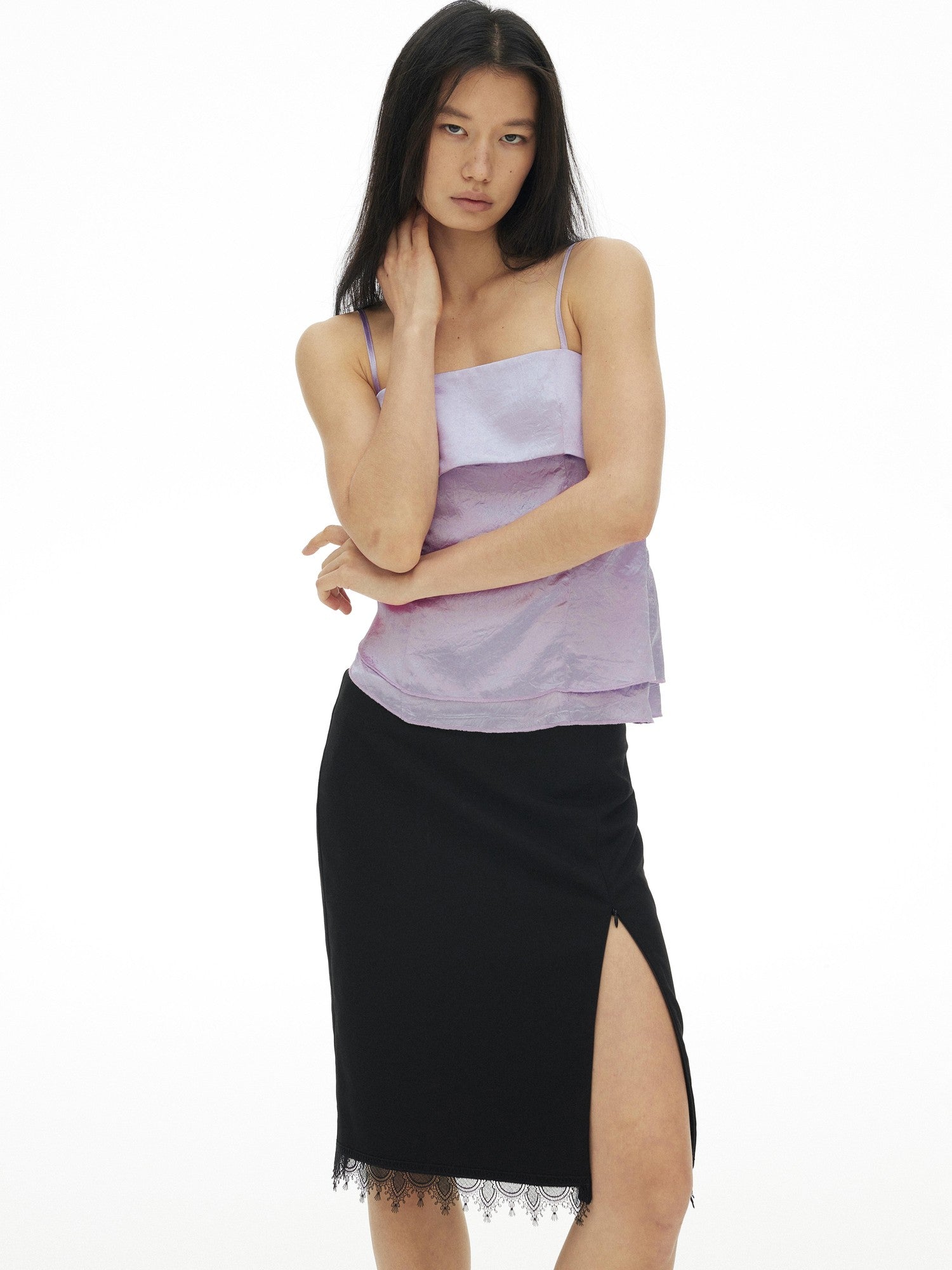 AFTADAWN Solid Purple Pleated Irregular Relaxed Women&