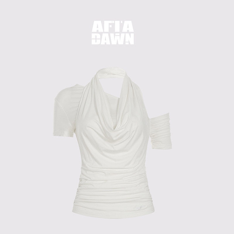 AFTADAWN_Solid_Ruched_Halter_Slanted_Shoulder_Women&