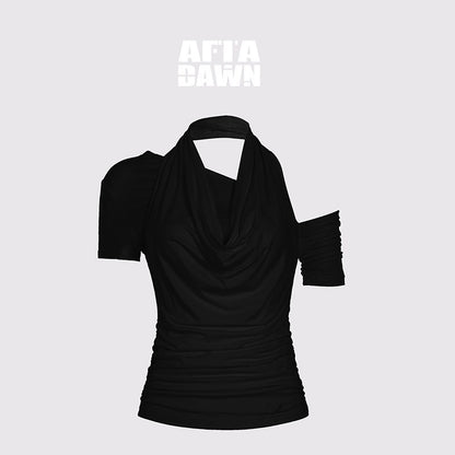 AFTADAWN_Solid_Ruched_Halter_Slanted_Shoulder_Women&