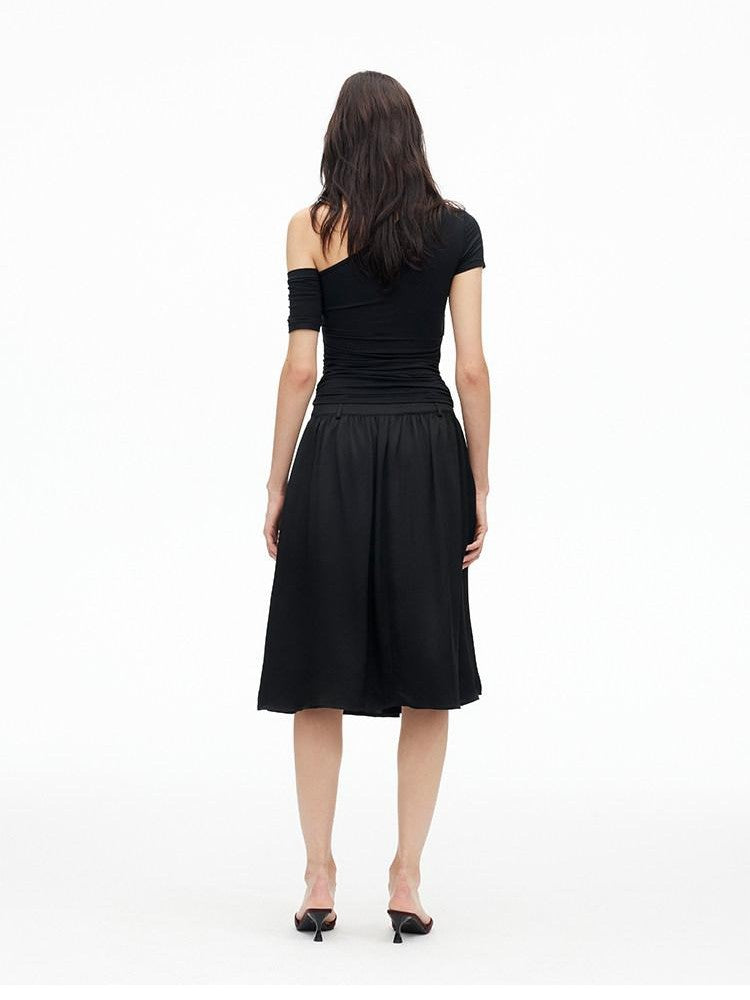 AFTADAWN Solid Ruched Halter Slanted Shoulder Women&