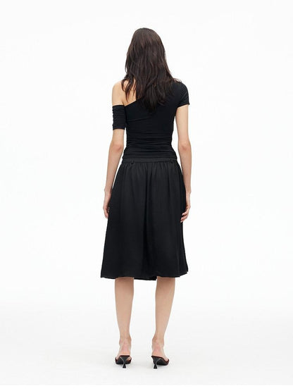 AFTADAWN Solid Ruched Halter Slanted Shoulder Women&