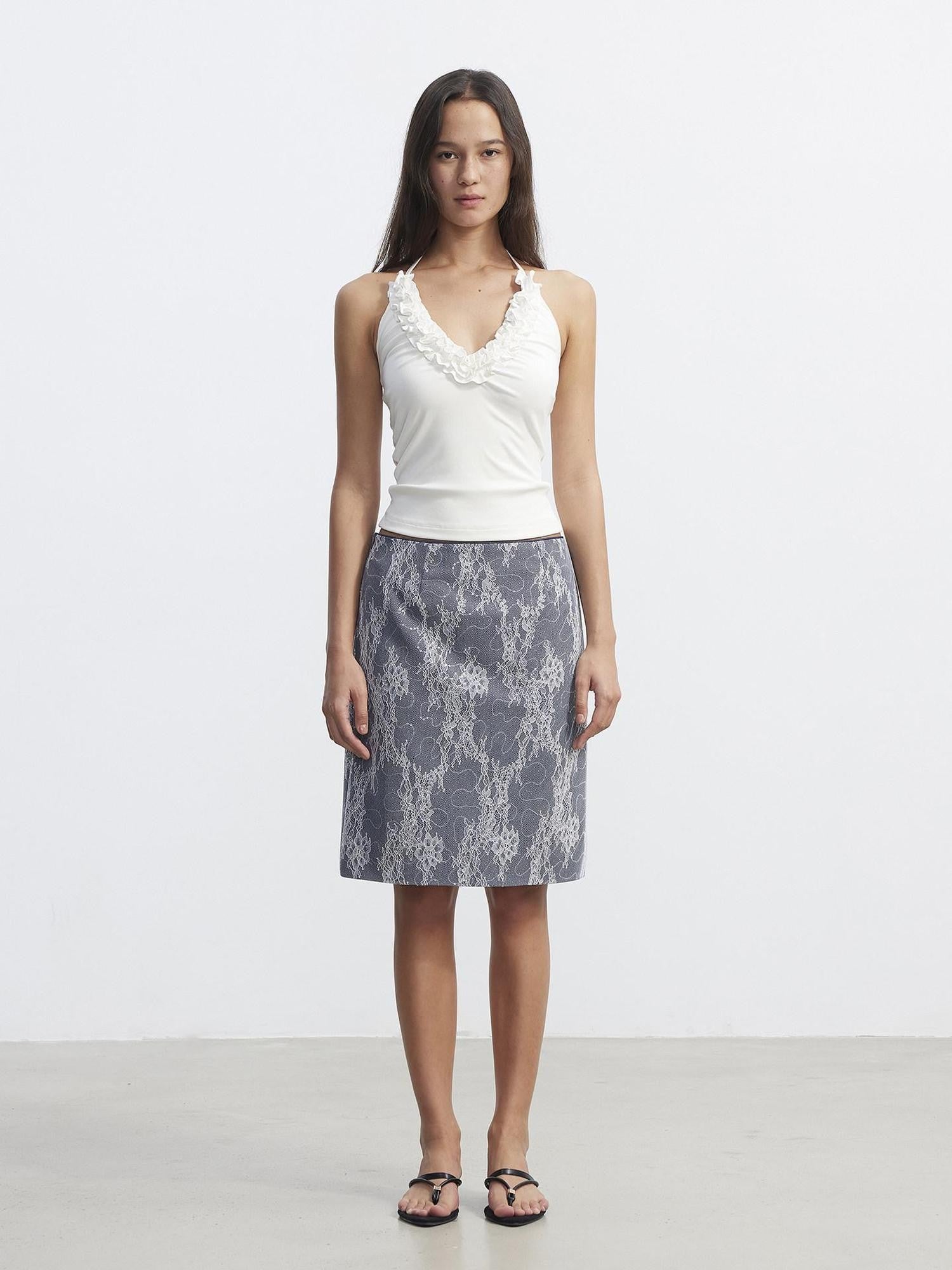 AFTADAWN Solid White Ruffle V-neck Tie Slim Fit Women&