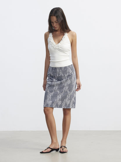 AFTADAWN Solid White Ruffle V-neck Tie Slim Fit Women&