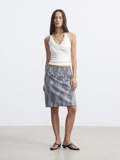 AFTADAWN Solid White Ruffle V-neck Tie Slim Fit Women&