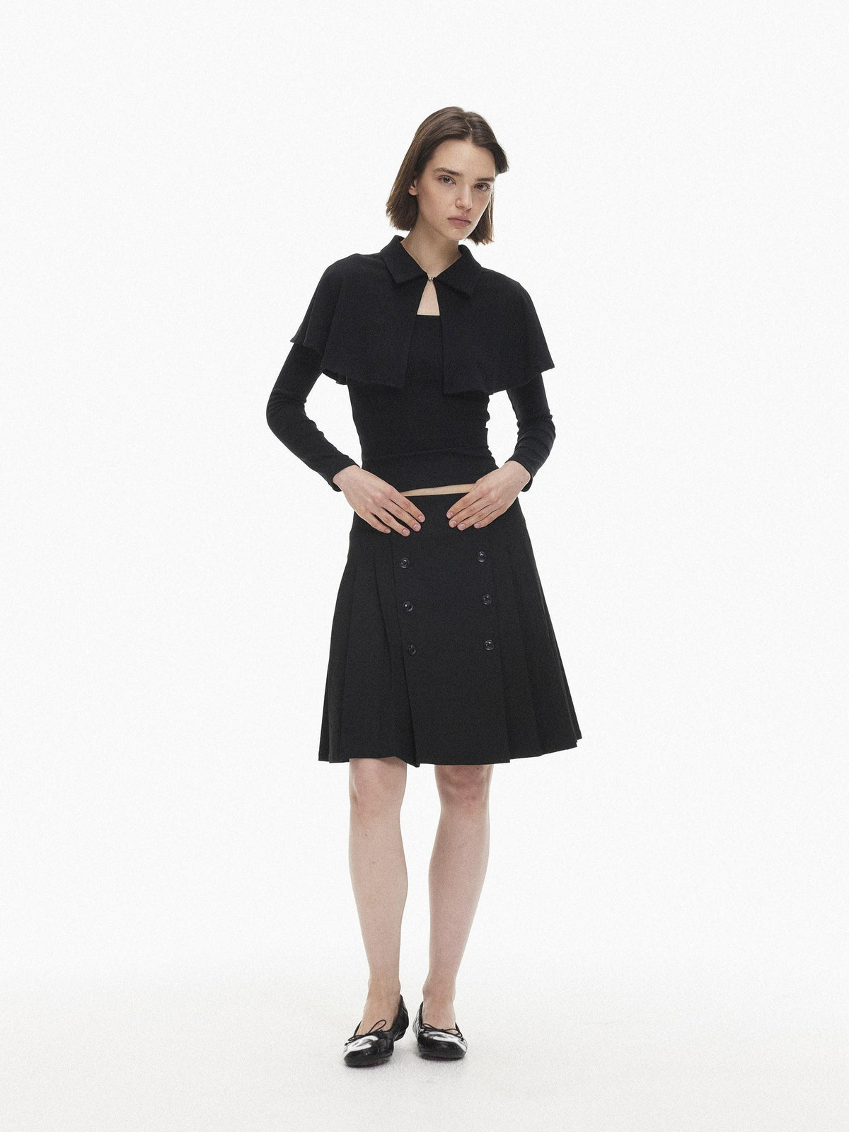 AFTADAWN Spliced Detachable Cape Slim Fit Cotton Women&